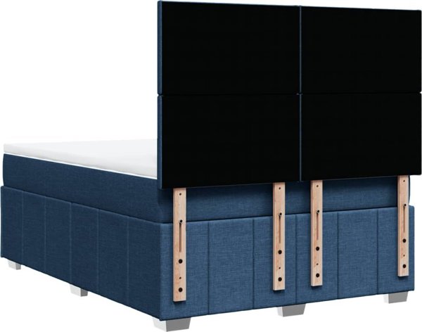 vidaXL κρεβάτι continental με στρώμα, μπλε ύφασμα, 160x200cm