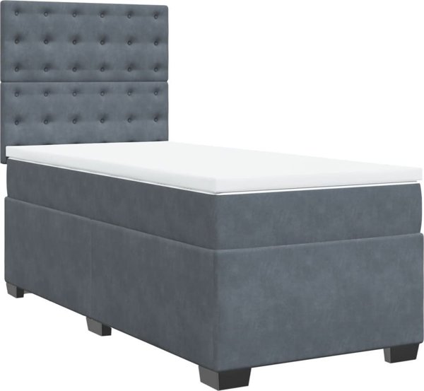 vidaXL Κρεβάτι Continental με στρώμα, σκούρο γκρι βελούδο, 90x190 εκ