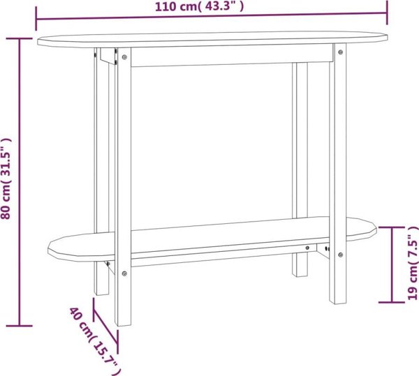 vidaXL Stolik konsolowy, szary, 110x40x80 cm, lite drewno sosnowe