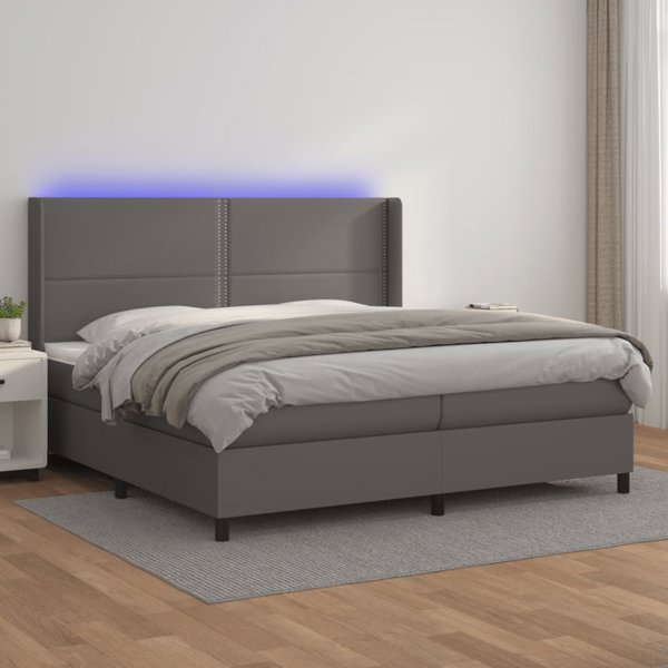 vidaXL Κρεβάτι Continental με στρώμα και LED, γκρι δερματίνη, 200x200 εκ