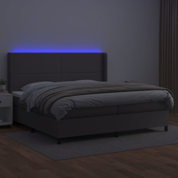 vidaXL Κρεβάτι Continental με στρώμα και LED, γκρι δερματίνη, 200x200 εκ