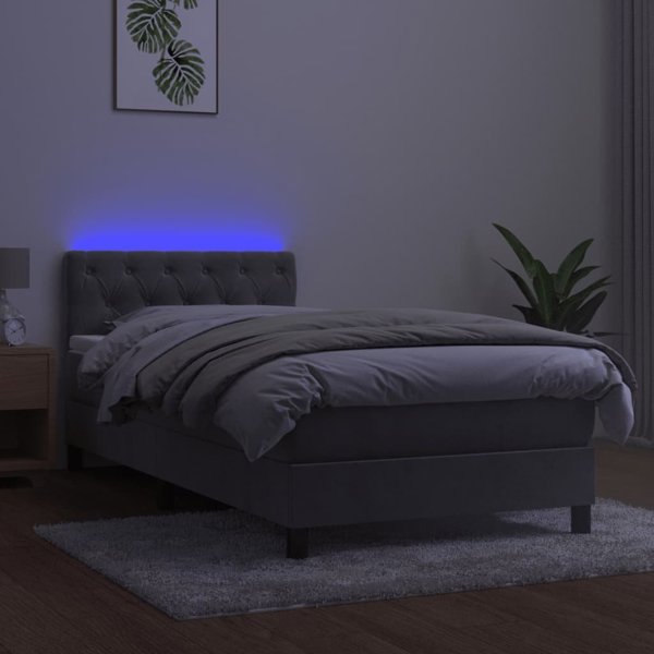 vidaXL Λουτζκό κοντινεντάλ με στρώμα και LED, γκρι, βελούδο, 80x200 cm