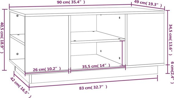 vidaXL Stolik kawowy, szara, 90x49x40,5 cm, lite drewno sosnowe