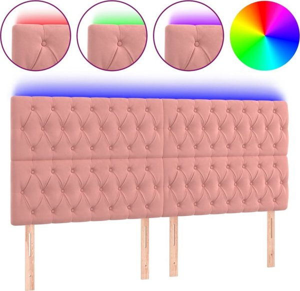 vidaXL Zaglowek do lozka z LED, rozowy, 180x7x118/128 cm, aksamit
