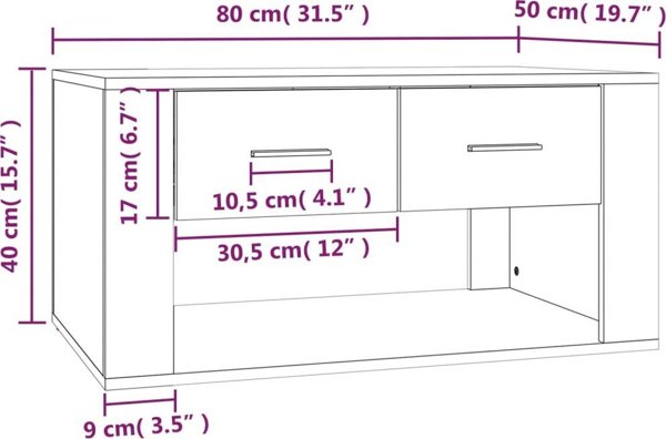 vidaXL Τραπεζάκι καφέ, λευκό, 80x50x40 εκ, σύνθετο ξύλο