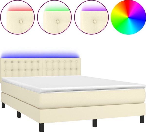 vidaXL Κρεβάτι κοντινεντάλ με LED, στρώμα, κρεμ οικοδερμα 140x200 cm