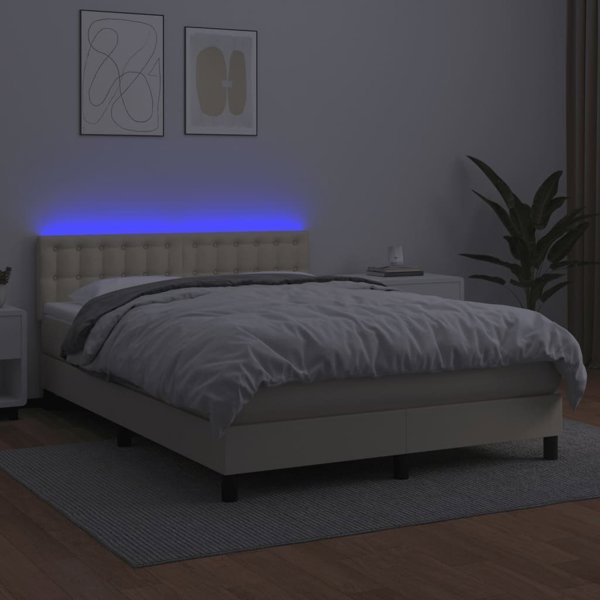 vidaXL Κρεβάτι κοντινεντάλ με LED, στρώμα, κρεμ οικοδερμα 140x200 cm