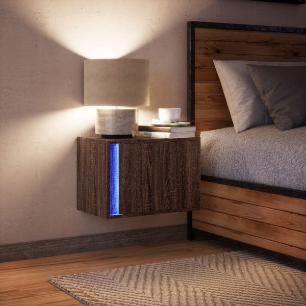 vidaXL κρεμαστή κομοδίνο με LED φωτισμό, καφέ δρυς