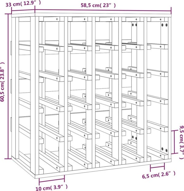 vidaXL vidaXL Stojak na wino, 58,5x33x60,5 cm, lite drewno sosnowe