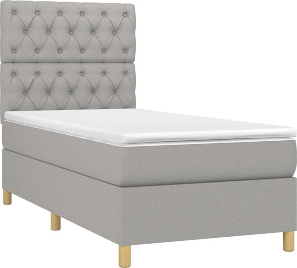 vidaXL Κρεβάτι continental με στρώμα, ανοιχτό γκρι, 80 x 200 cm, ύφασμα