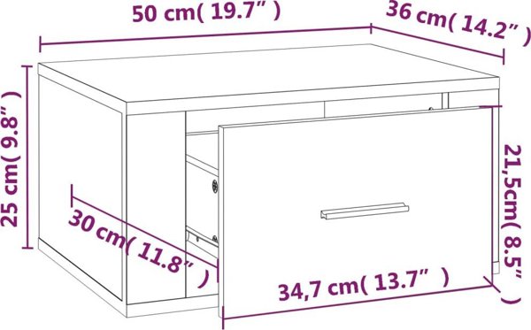 vidaXL Κρεμαστό κομοδίνο, καφέ βελανιδιά, 50x36x25 εκ.