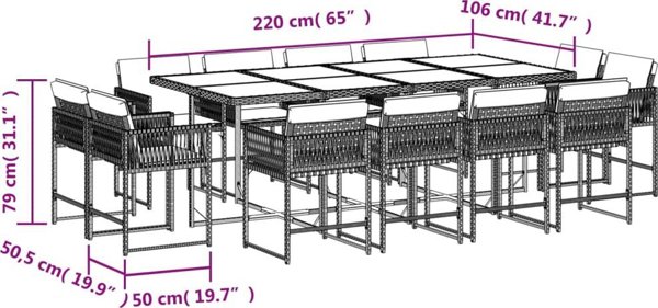 vidaXL Σετ 13 τεμαχίων επίπλων κήπου με μαξιλάρια, ανάμεικτο μπεζ, ρατάν PE