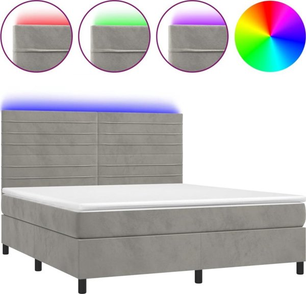 vidaXL Λουτζκό κοντινεντάλ με στρώμα και LED, γκρι, βελούδο, 180x200 cm