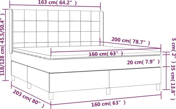 vidaXL Λουζκο κοντινεντάλε με στρώμα, κρεμ, 160x200 cm, ύφασμα