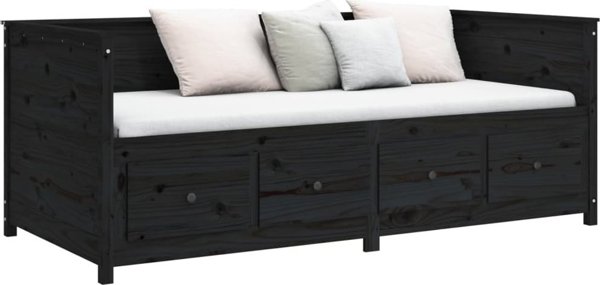 vidaXL Κρεβάτι ημέρας μαύρο, 90x190 cm, από μασίφ πεύκο