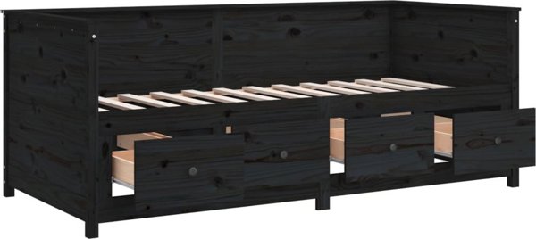 vidaXL Κρεβάτι ημέρας μαύρο, 90x190 cm, από μασίφ πεύκο