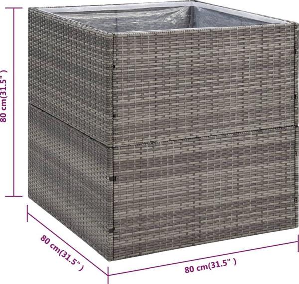 vidaXL Donica ogrodowa, szara, 80x80x80 cm, rattan PE