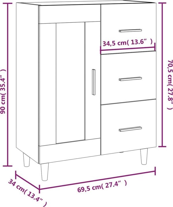 vidaXL Κομόντα, σκουρόχρωμο γκρι τσιμέντο, 69,5x34x90 cm, σύνθετο ξύλο