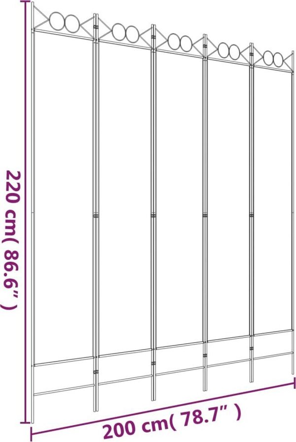 vidaXL vidaXL Parawan 5-panelowy, czarny, 200x220 cm, tkanina