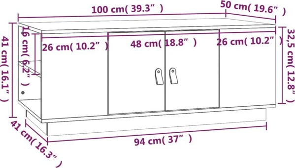 vidaXL vidaXL Stolik kawowy, czarny, 100x50x41 cm, lite drewno sosnowe