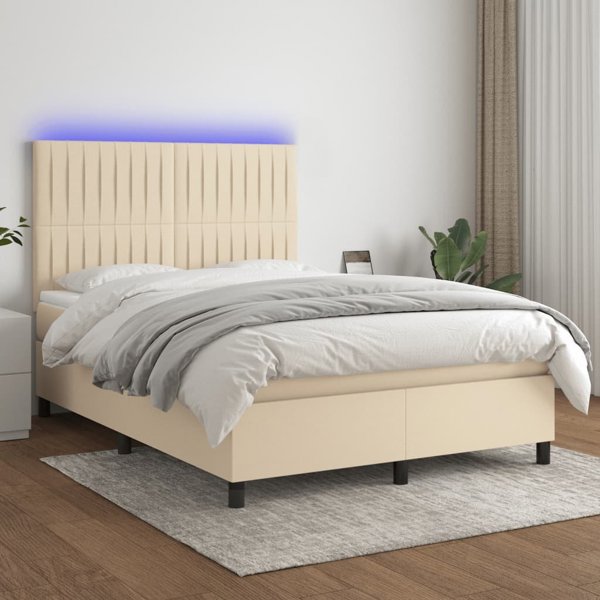 vidaXL Κρεβάτι Κοντινεντάλ με Στρώμα, κρεμ 140x190cm, ύφασμα
