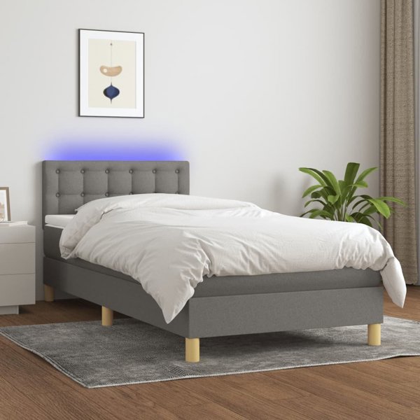 vidaXL Κρεβάτι continental με στρώμα, γκρι ύφασμα, 90x200 εκ.