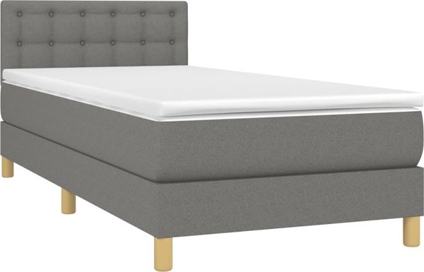 vidaXL Κρεβάτι continental με στρώμα, γκρι ύφασμα, 90x200 εκ.