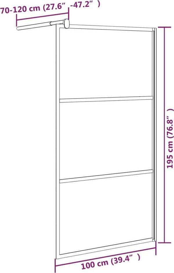 vidaXL τοίχος ντουζιέρας 100x195cm με σκουρόχρωμο γυαλί ESG, μαύρο