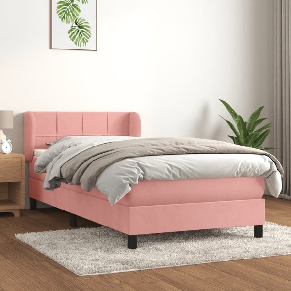 vidaXL Κρεβάτι kontynentalne με στρώμα, ροζ, βελούδο, 100x200 cm