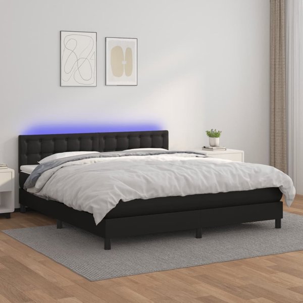 vidaXL Lozko kontynentalne z materacem i LED czarna ekoskora 160x200cm
