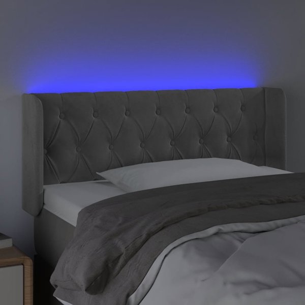 vidaXL Κεφαλάρι κρεβατιού με LED, ανοιχτό γκρι, 93x16x78/88 εκ., βελούδο
