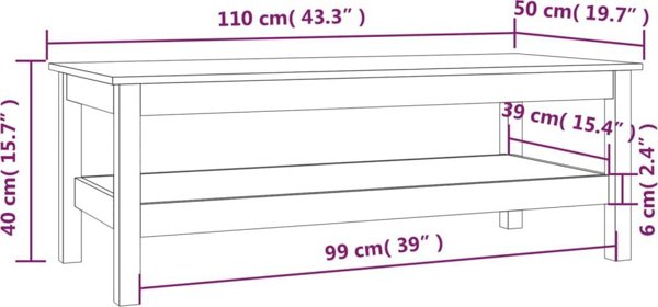vidaXL Τραπέζι καφέ, κεχριμπαρένιο καφέ, 110x50x40 εκ., μασίφ πεύκο
