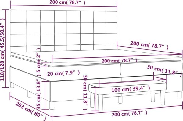 vidaXL Λουτζκο κοντινεντάλνε με στρώμα, εκρού, ύφασμα, 200x200 cm