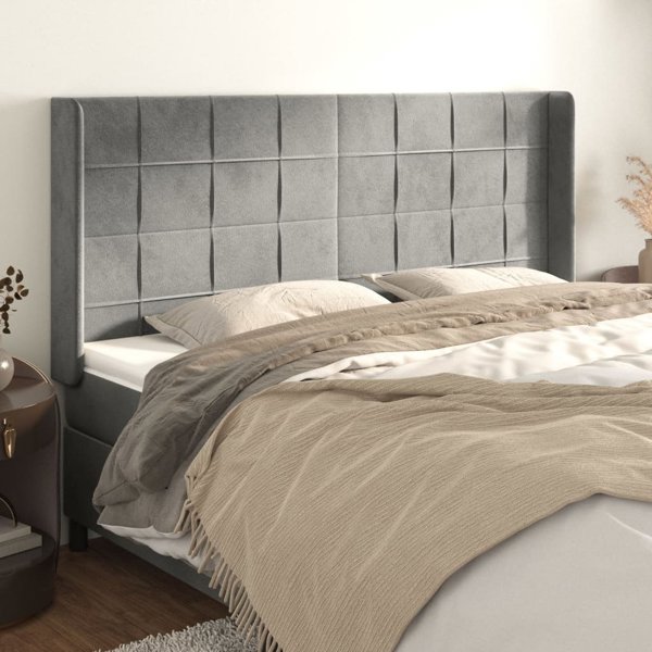 vidaXL Zaglowek uszak, ανοιχτό γκρι, 203x16x118/128 cm, βελούδο