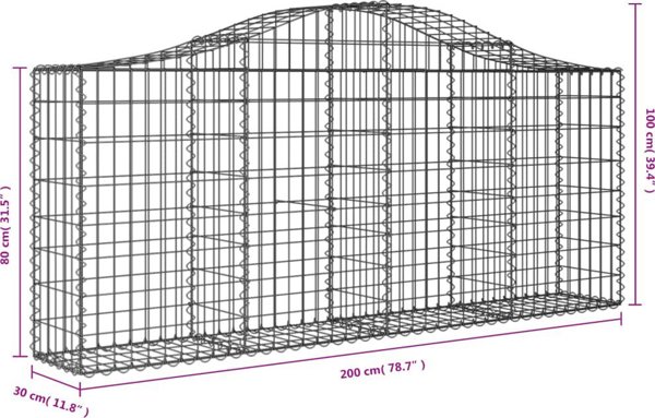 vidaXL Καλάθια γκαμπιόν, 12 τεμάχια, 200x30x80/100 εκ., γαλβανισμένο σίδερο