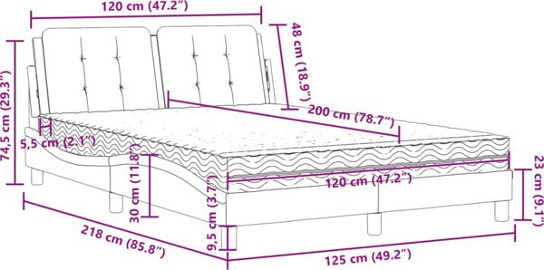 vidaXL Κρεβάτι με στρώμα, μαύρο, 120x200 εκ., συνθετικό δέρμα