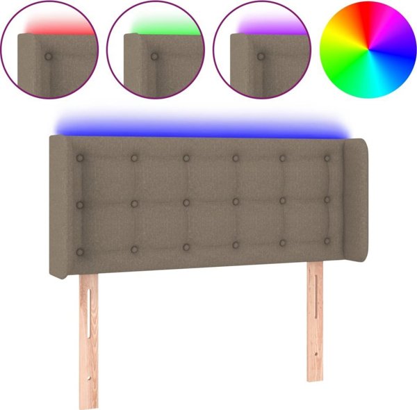 vidaXL Zaglowek do lozkou me LED, taupe, 93x16x78/88 cm, tkanina