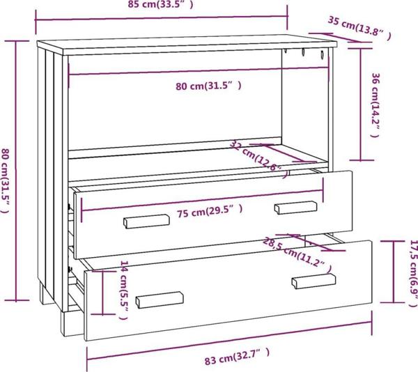 vidaXL Ράφι, σκούρο γκρι, 85x35x80 εκ., ξύλο πεύκου