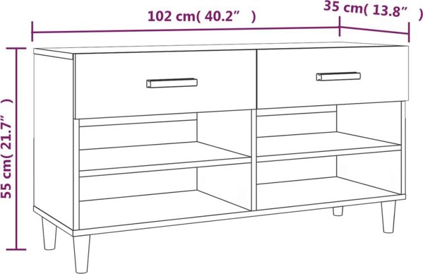 Έπιπλο για παπούτσια vidaXL, λευκό γυαλιστερό, 102x35x55 εκ.