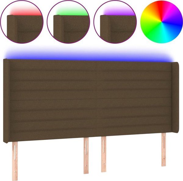 vidaXL Κεφαλάρι κρεβατιού με LED σκούρο καφέ, 163x16x118/128 εκ, ύφασμα