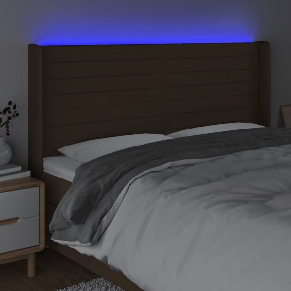 vidaXL Κεφαλάρι κρεβατιού με LED σκούρο καφέ, 163x16x118/128 εκ, ύφασμα