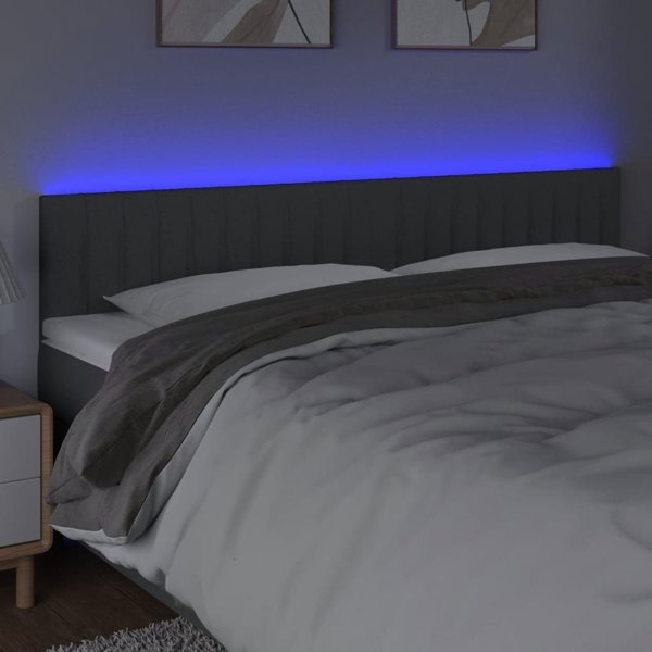 vidaXL Προσκέφαλο κρεβατιού με LED, σκουρόχρωμο γκρι, 180x5x78/88 εκ, ύφασμα