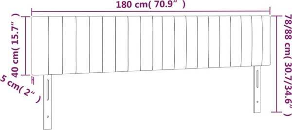vidaXL Προσκέφαλο κρεβατιού με LED, σκουρόχρωμο γκρι, 180x5x78/88 εκ, ύφασμα