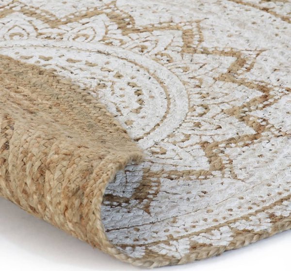 vidaXL Πλεκτό χαλί από τζούτα με σχέδιο, 210 εκ, στρογγυλό