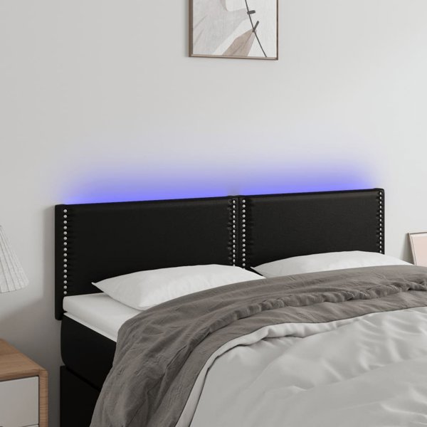vidaXL Zaglowek do lozkou me LED, mavro, 144x5x78/88 cm, texniti derma