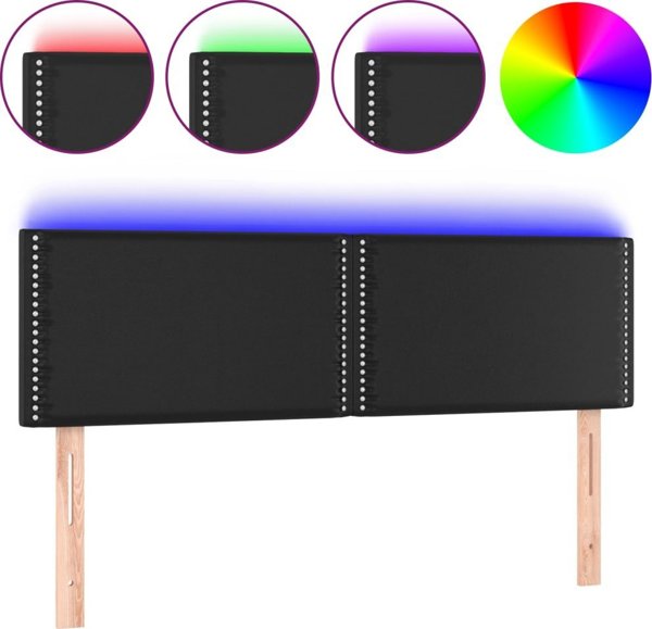 vidaXL Zaglowek do lozkou me LED, mavro, 144x5x78/88 cm, texniti derma