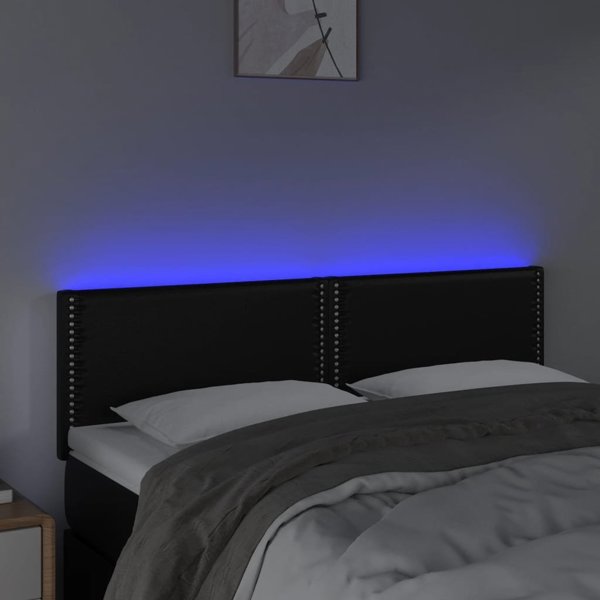 vidaXL Zaglowek do lozkou me LED, mavro, 144x5x78/88 cm, texniti derma