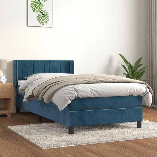 vidaXL Κρεβάτι kontynentalne με στρώμα, μπλε, βελούδο, 90x200 εκ.