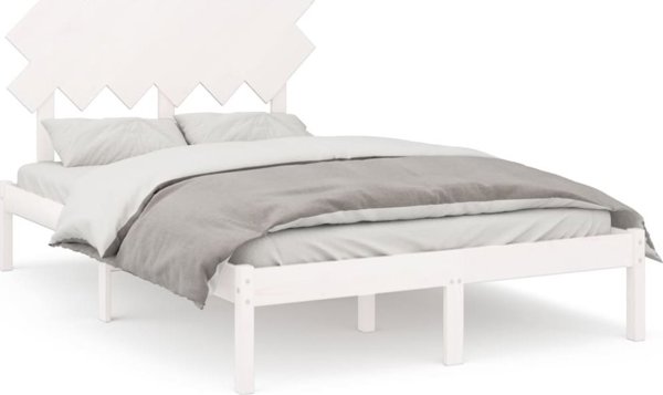 vidaXL Σκελετός κρεβατιού, λευκή μασίφ ξυλεία, 135x190 εκ, διπλό
