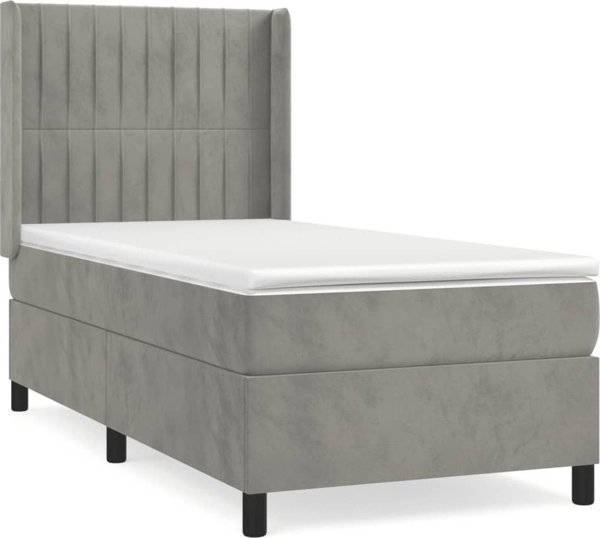 vidaXL Κρεβάτι Continental με Στρώμα, Ανοιχτό Γκρι Βελούδο 100x200cm.